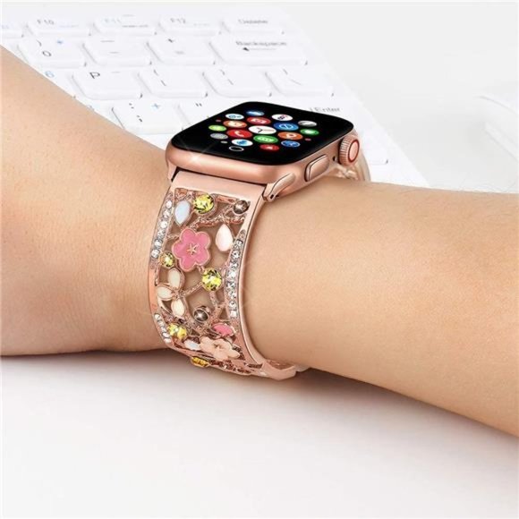 NEW Rose Gold Luxury Floral Rhinestone Apple Watch Band main image 2